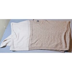 Dillards Colorblock Taupe/White Crewneck Knit Pullover panchoOne Size